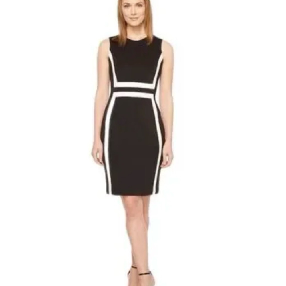NWT Calvin Klein Valeria Scuba Colorblock Sheath Dress Black White Size 8 - Picture 6 of 9